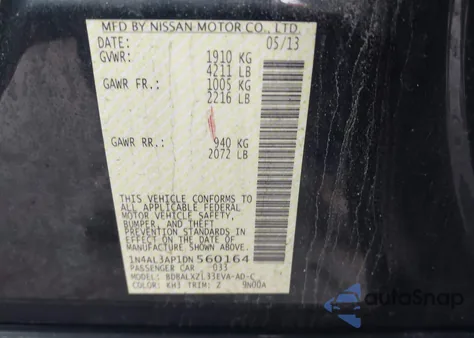 2013 Nissan Altima 2.5 Sl from USA, damaged, VIN 1N4AL3AP1DN560164